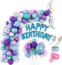 Load image into Gallery viewer, 144Pcs Mermaid Tail Balloons Arch Garland Kit, Green Purple Metallic Confetti Pink Blue Latex Balloons for Mermaid Theme Birthday Party Supplies Under the Sea Party Decorations with 4Pcs Balloon Tools