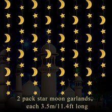 Load image into Gallery viewer, TUPARKA Eid Mubarak Banner Ramadan Decorations, Moon Stars Garland for Eid Festival Party Decoration, Gold Glitter Ramadan Kareem Decor Supplies