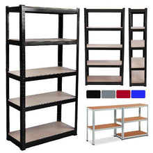 Load image into Gallery viewer, 5 Tier Racking Shelf Heavy Duty Garage Shelving Storage Shelves Unit for Workshop/Shed/Office/Garage, 150x70x30cm Black, 5 Year Warranty
