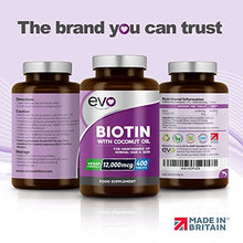 Load image into Gallery viewer, Biotin Hair Growth Supplement 12,000mcg with Coconut Oil | 400 High Strength Biotin Tablets for Hair - 13 Month Supply | Vitamin B7 | Support Normal Skin & Hair Growth | Made in UK by EVO Nutrition