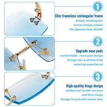 Load image into Gallery viewer, URATOT 4 Pack Rimless Rectangle Sunglasses Retro Eyewear Vintage Rimless Sunglasses Transparent Metal Frame Eyewear Trendy for Women Men