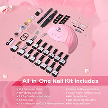 Load image into Gallery viewer, Modelones Gel Nail Kit with 48W Lamp - 12 Colors Pink Gel Nail Polish Set with Lamp Starter Kit, UV LED Nail Lamp, Glossy & Matte Top and Base Coat, Manicure Tools for Beginner DIY at Home