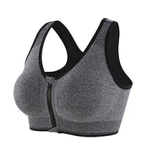 Load image into Gallery viewer, CLOUSPO Sports Bra Post Surgery Bra Zip Front Wireless with Removable Pads Yoga Bra for Workout Fitness(XL,Grey)