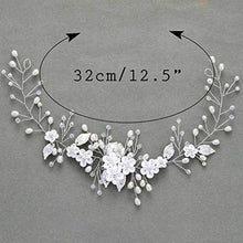 Load image into Gallery viewer, Vakkery Flower Bride Wedding Hair Vine Silver Pearl Hair Accessories Bridal Headband Headpiece for Women and Girls