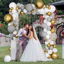 Load image into Gallery viewer, HKBLOOMING Balloon Arch Kit β 120PCS White, Gray, Confetti and gold balloons β Balloon Arch Comes with Tape and Glue Dot β Balloon Garland Kit for Bridal Shower Decorations, Baby Shower Balloon Arch
