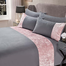 Load image into Gallery viewer, Sienna Crushed Velvet Panel Band Duvet Cover with Pillow Case Bedding Set - Silver Grey Blush, King