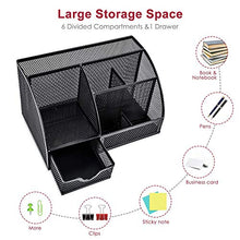 Load image into Gallery viewer, Pipishell Desk Organiser, Mesh Desk Tidy & Pen Holder with 6 Compartments and 1 Drawer, Stationery Organisers for Home, Office, School, Classroom, Workshop