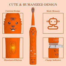Load image into Gallery viewer, Rechargeable Toothbrush for Children, Sonic Toothbrush for Kids, Smart Electric Toothbrush for Boys Girls Age 3-12, 30s Reminder, 2 Mins Timer, 6 Modes, 2 Brush Heads, Cartoon Design, USB Charging