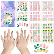 Load image into Gallery viewer, SIUSIO 120 Pcs 5 Pack Children Acrylic Fake Nails Press on Cute Pre-glue Full Cover Glitter Gradient Color Rainbow Short Kids Stick On False Nail Art Kits Set for Kids Little Girls -Colorful Summer