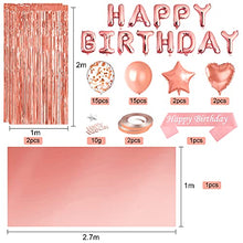 Load image into Gallery viewer, ASTARON Rose Gold Birthday Party Decorations Set, Contain Happy Birthday Banner, Balloons, Confetti, Tablecloth, Birthday Sash for Girl Women's Party Supplies