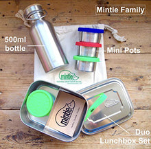 Load image into Gallery viewer, Mintie Mini Pot Set Leakproof Eco Reusable Stainless Steel Plastic-Free Snack Box Food Containers with BPA-Free Silicone Lids Perfect for Kids, Babies, Weaning, Packed Lunch, Camping
