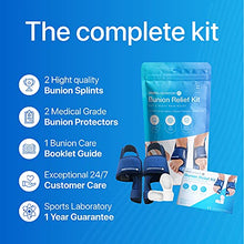 Load image into Gallery viewer, Bunion Corrector Toe Straightener Set - 2 x Bunion Splints, 2 x Big Toe Straighteners and 1 x Bunion Relief Guide - Adjustable Day & Night Bunion Support Kit - Sports Laboratory