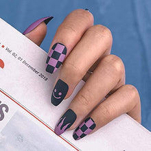 Load image into Gallery viewer, Sethexy Medium Matte False Nails Ballerina Stick on Nails Pink Coffin Fake Nails Blue Fire Nails with Glue 24Pcs Acrylic Art Press-on Nail Tips for Women and Girls