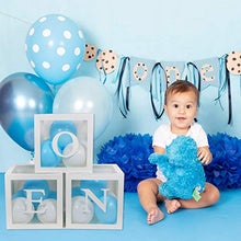 Load image into Gallery viewer, Birthday Party Decorations Balloon Box for Boys Girls, 4Pcs Baby Shower Box Decoration with 52 Letters, Transparent Balloon Boxes for Baby Shower, Blue Birthday Party, DIY Name Combination, Graduation