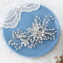 Load image into Gallery viewer, Handcess Bride Wedding Crystal Headbands Silver Flower Headpiece Rhinestone Leaves Bridal Hair Accessories for Women and Girls