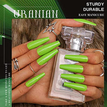 Load image into Gallery viewer, Uranian Coffin Long Press on Green Nails Solid Ballerina Fake Nails Pure Glossy Full Cover False Nails Artificial Arylic Accessories for Women and Girls(24pcs) (C-Light Green)