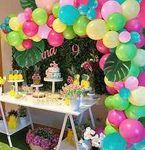 Load image into Gallery viewer, 101pcs Tropical Balloons Luau Garland Arch Kit 5 Inch 12 Inch Balloons Pink Green Yellow Blue Balloon Set and Palm Leaves for Tropical Theme Hawaii Birthday Wedding Party Baby Decorations
