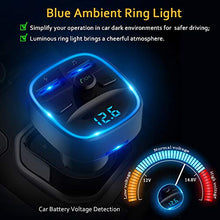 Load image into Gallery viewer, Cocoda Bluetooth FM Transmitter for Car, Blue Ambient Ring Light Wireless Radio Car Receiver Adapter Kit with Hands-Free Calling, Dual USB Charger 5V/2.4A and 1A, Support SD Card, USB Disk (Black)