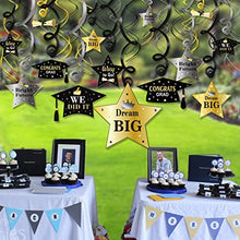 Load image into Gallery viewer, HOWAF Graduation Hanging Swirl Decorations, 28pcs Black and Gold Congrats Grad Hanging Ceiling Decorations for College Ceremony School Prom Grad Party Decoration Supplies
