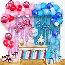 Load image into Gallery viewer, Gender Reveal Party Decoration Supplies 71pcs Blue Pink Confetti Latex Balloon Garland Kit Glitter Boy Or Girl Banner Metallic Fringe Curtains for Gender Reveal Baby Shower Party Decorations
