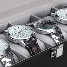 Load image into Gallery viewer, SONGMICS 6-Slot Watch Box, Glass Topped Watch Display Storage Case as Gift, with Velvet Lining, Cushions, and Lock, 30 x 11.2 x 8 cm, Black Synthetic Leather, Grey Lining JWB06BK