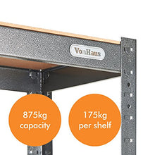Load image into Gallery viewer, VonHaus 5 Tier Garage Shelving – Metal Racking, Steel & MDF Boltless Shelves - Massive 875kg Capacity 175KG per Shelf - 150cm H 75cm W 30cm D