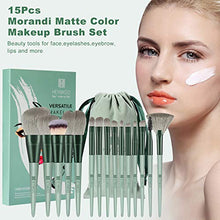 Load image into Gallery viewer, Makeup Brushes HEYMKGO 15pcs Makeup Brush Set Premium Synthetic Bristles Green Color Conical Handle Kabuki Foundation Brush Face Lip Eye Makeup Sets Professional with Portable Drawstring Flannel Bag