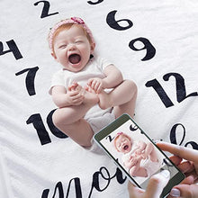 Load image into Gallery viewer, sunvito Baby Milestone Blanket Large Baby Monthly Blanket for Baby Boy Girl Newborn Soft Flannel Baby Swaddle Blanket Elephant Blanket First Year Calendar Growth Chart with Wreath Frame 47''x40''