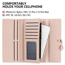 Load image into Gallery viewer, Roulens Ladies Purse, RFID Blocking PU Leather Wallet for Women Leaf Pendant Zipper Coin Long Purse with Multiple Card Slots and Roomy Compartment