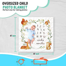 Load image into Gallery viewer, Oerich Baby Monthly Milestone Blanket | Perfect New Baby Gifts for Boys & Girls | Soft, Thick Baby Milestone Mat for Taking Photos | Woodland Watch Me Grow Nursery Decor | Unisex Baby Age Mat- Large