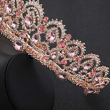 Load image into Gallery viewer, Lurrose Bridal Crown Sparkle Rhinestone Queen Tiara Vintage Crystal Princess Crown with Side Comb for Wedding (Rose Gold and Pink)