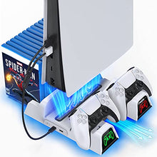 Load image into Gallery viewer, OIVO PS5 Stand with Cooling Fan and Dual Controller Charging Station for Playstation 5 PS5 Console, Upgraded PS5 Cooling Fan with Charging Dock Station and 12 Game Slots - 2 IN 1 Cable Included
