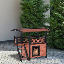 Load image into Gallery viewer, PawHut Wooden Cat House Outdoor Luxury Room Weatherproof Shelter with Balcony and Stair Puppy Garden Large Kennel Brown