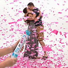 Load image into Gallery viewer, Gender Reveal Confetti Cannon Poppers 2 Pink and 2 Blue Boy or Girl 12 Inch Shooter with Biodegradable Confetti for Baby Gender Reveal Party Announcement