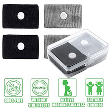 Load image into Gallery viewer, 2 Pairs Motion Sickness Relief Wristbands Travel Sickness Band Anti Nausea Wrist Bands Bracelet for Morning Sickness Sea Travel Car Sickness Adults and Children (Black+Gray)