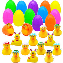 Load image into Gallery viewer, JOYIN 12 PCs Filled Easter Eggs with Rubber Duck Duckies, Bright Colorful Easter Eggs Prefilled with variety of Yellow Duckies for Fun Bath