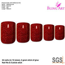 Load image into Gallery viewer, Bling Art False Nails French Manicure Red Gel Glitter Glossy Medium Tips UK