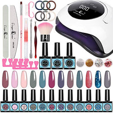 Load image into Gallery viewer, FINGER QUEEN Gel Nail Polish Kit,12 Colors Gel Nail Polish Starter Kit With UV Light 120W High-power LED Nail Lamp , Base Coat, Top Coat, Essential Home Manicure Tools DIY Home Gel Nail Kit for Women