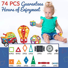 Load image into Gallery viewer, Limmys Magnetic Building Blocks – Unique Magnetic Tiles Construction Toys for Boys and Girls – STEM Educational Toy – Includes 74 Pieces and an Idea Booklet – Magnets for Kids with Magnetic shapes