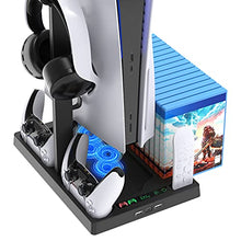 Load image into Gallery viewer, Cooling Fan Compatible with PlayStation 5, FASTSNAIL Compatible with PS5 Console Vertical Stand and Controller Charger Charging Dock, With Card Storage&Headset Holder&Media Remote Slot etc.