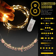 Load image into Gallery viewer, Graduation Party Decorations Class of 2022 Glittery Banner with 8 Modes LED String Lights, 2022 Congratulations Grad Party Decor Supplies (Rose Gold)