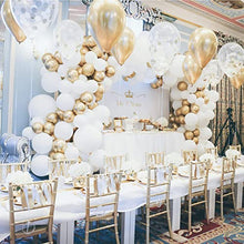 Load image into Gallery viewer, PartyWoo White Balloon Garland, 140 pcs White and Gold Balloon Arch Kit, Confetti Balloons, Metallic Balloons for Wedding, Baptism Decorations, Engagement Party Decor, Anniversary Decorations