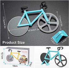 Load image into Gallery viewer, ZAWTR Bicycle Pizza Cutter, Bike Pizza Cutter Novelty Pizza Wheel Slicer, Dual Stainless Steel Pizza Knife Super Sharp Blades with Non-Stick Coating & Kickstand, Kitchen Gadgets Party Supplies (Blue)