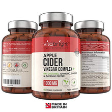 Load image into Gallery viewer, Apple Cider Vinegar Capsules with Pro and Prebiotics, Turmeric, Ginger and Cayenne Pepper – 180 Vegan Capsules - 1300mg per Serving - Raw & Unfiltered – Keto Diet Friendly – Made in The UK