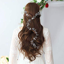 Load image into Gallery viewer, TOKERD 50cm Bridal Hair Vine for Wedding Crystal Hairband Silver Pearl Hair Accessories Rhinestones Hair Vine Headpieces Bride Hair Styling Accessories for Women Girls Ladies