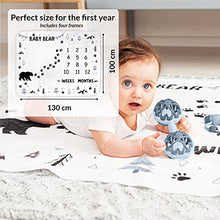 Load image into Gallery viewer, Baby Milestone Blanket | Monthly Photo Mat for Boy or Girl, Unisex | Bear & Woodland Theme | Personalised Baby Shower Present for New Mums | Age Mat | Soft & Comfortable | Includes Coloured Frames