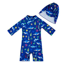 Load image into Gallery viewer, upandfast Baby Boys Swimsuit Long Sleeve One Piece Swimwear Zip Rash Guard Sun Protection (Blue Shark, 18-24 Months)