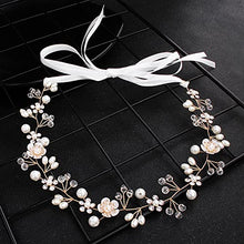 Load image into Gallery viewer, Uongeod Crystal Pearl Bridal Headband Bohemian Headpiece Leaf Hair Vine Flower Wedding Hair Accessories (Gold)