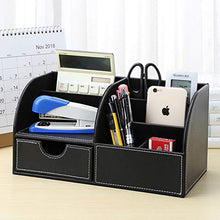 Load image into Gallery viewer, KINGFOM PU Leather Office Desk Organiser Tidy Pen Pencil Pots Stationery Storage Box Desk Accessories Black
