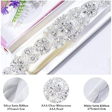 Load image into Gallery viewer, ShinyBeauty Bridal Belt Wedding Dress Belt 55cm Length by 4.5cm width Pearl Bridal Belt Sash Belts for Women Rhinestone Applique Belt Silver Rhinestone Belt RA300